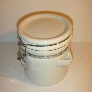 Glossy White Beige Kitchen Ceramic Canister Airtight Clamp Top, Medium 6" tall